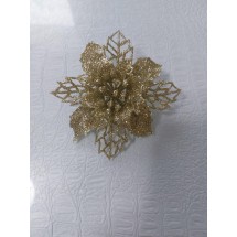 Новогодние украшения с блестками 9,5 см "Пуансетия",цв золото, цена за 1 шт